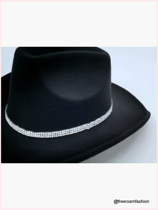 Wide Brim Felt Cowboy Hat with Rhinestones, Bandana & Necklace Set
